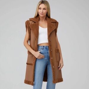 Blank NYC Tan Sleeveless Vest with Faux Shearling Trim & Vegan Leather